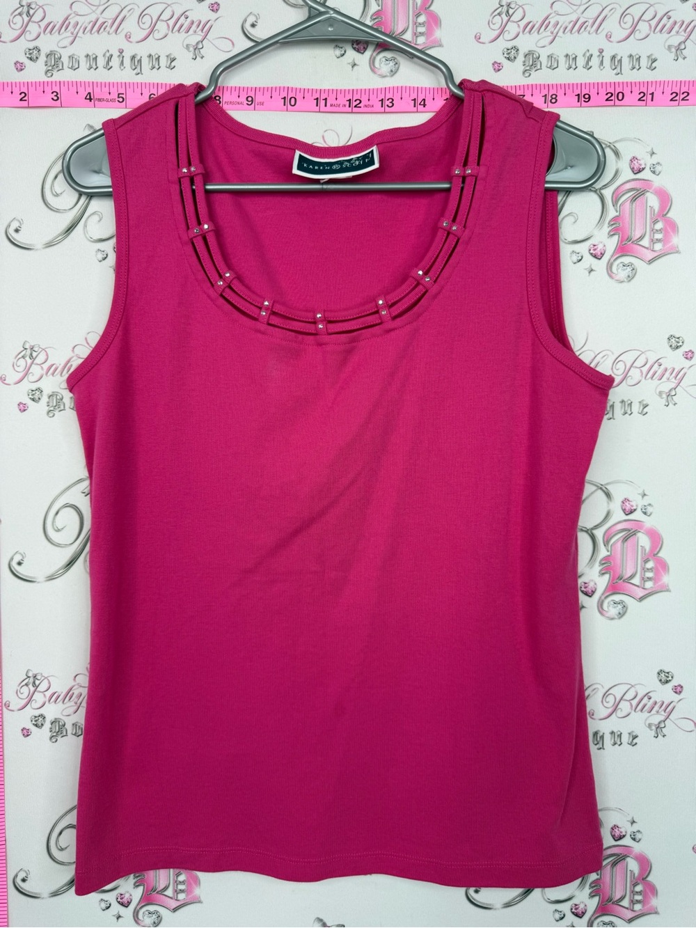 Karen Scott rhinestone Hot Pink Sleeveless Tank with Beaded Neckline